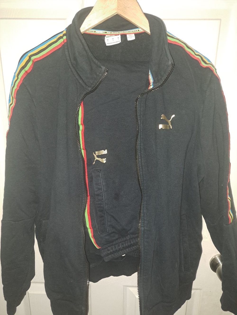 Puma Black Jacket with Rasta Stripe Accents